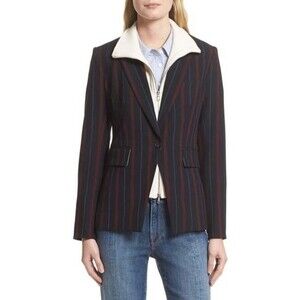 VERONICA BEARD Women Blazer Blue Red Carter Cutaway Suit Jacket Pinstripe Size 8